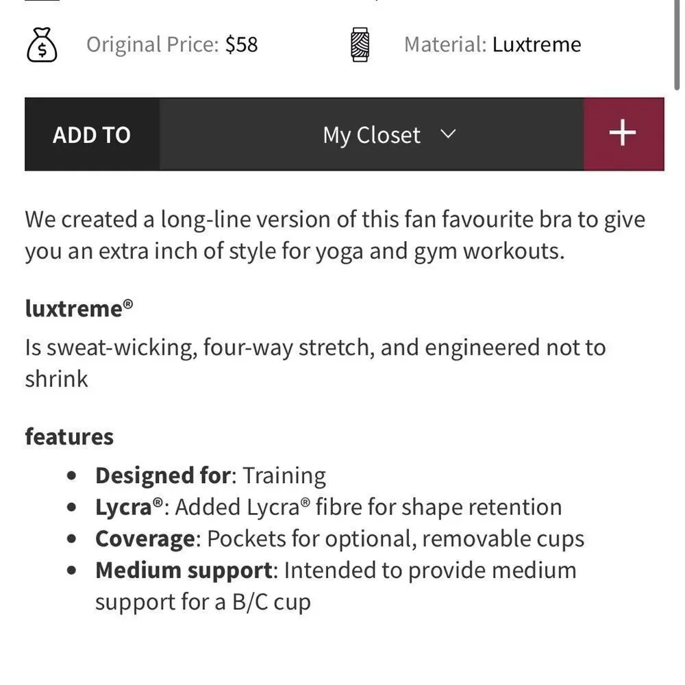 Lululemon Energy Bra *Long Line Peach Pink